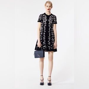 Kenzo Paris Cheongsam Flower Short-Sleeve Floral Fit-and-Flare Dress Large Black